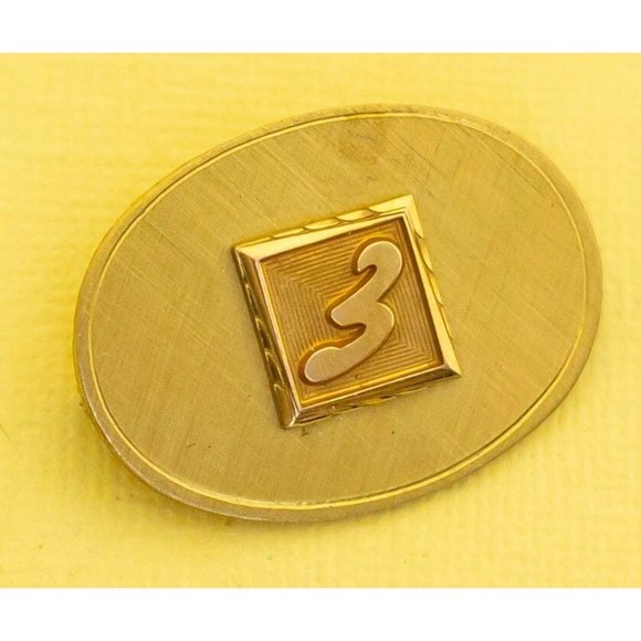 Vintage Gold Filled Avant Garde Number 3 Brooch i28 - Picture 2 of 3